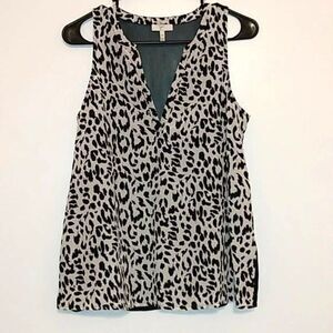 Joie Tank Blouse XS Corette Silk Black White Animal Print Sleeveless Sheer Back